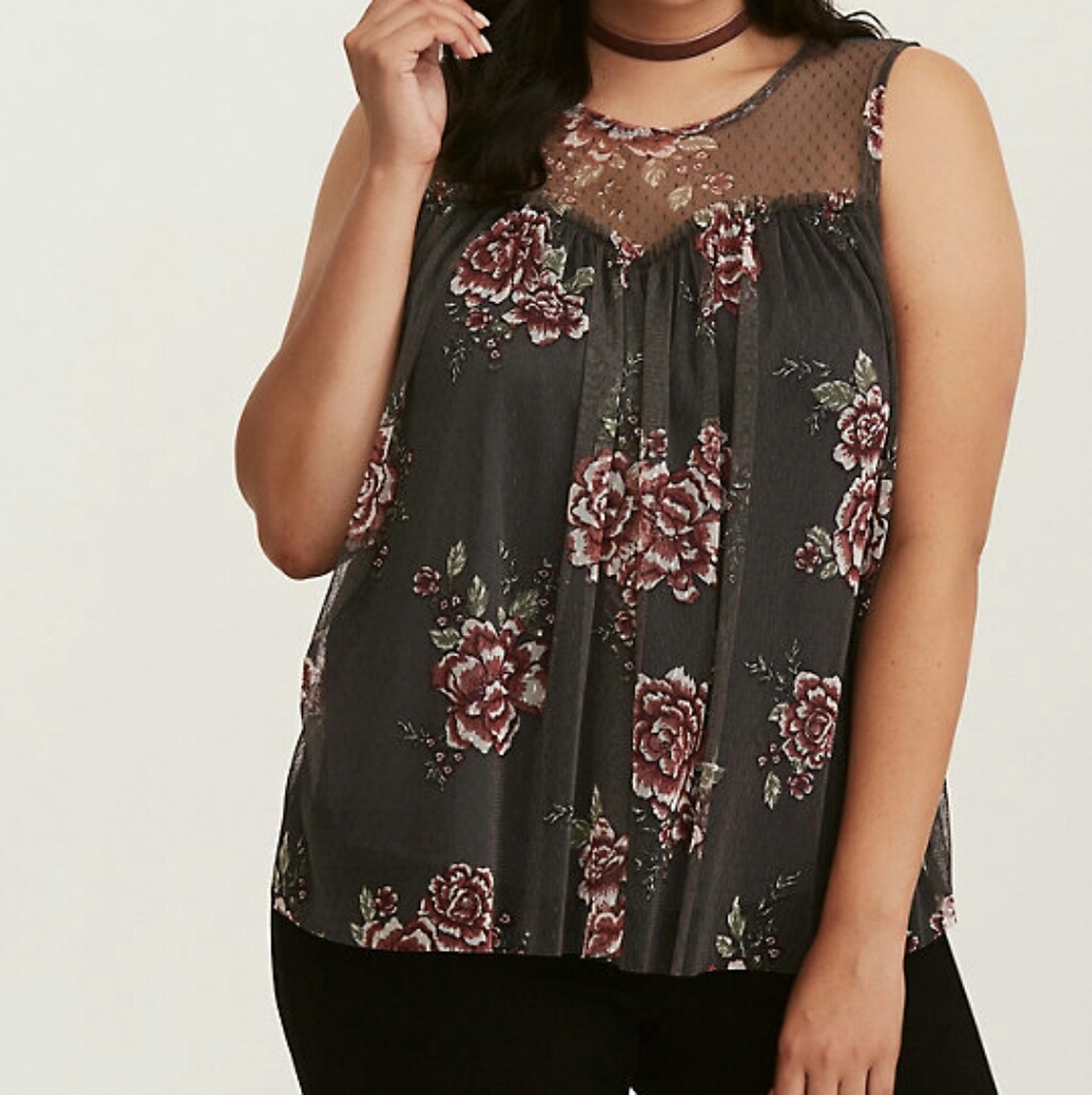 Torrid Floral Print Mesh Tank Top Size 1